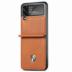 Custodia Lusso Pelle e Plastica Opaca Cover L09 per Samsung Galaxy Z Flip3 5G Marrone