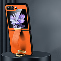 Custodia Lusso Pelle e Plastica Opaca Cover LD1 per Samsung Galaxy Z Flip5 5G Arancione