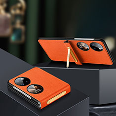 Custodia Lusso Pelle e Plastica Opaca Cover LD2 per Huawei P50 Pocket Arancione