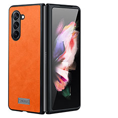 Custodia Lusso Pelle e Plastica Opaca Cover LD2 per Samsung Galaxy Z Fold5 5G Arancione