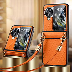 Custodia Lusso Pelle e Plastica Opaca Cover LD3 per Oppo Find N3 Flip 5G Arancione