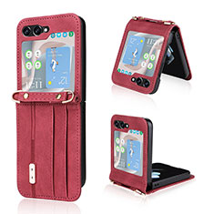 Custodia Lusso Pelle e Plastica Opaca Cover LZ2 per Samsung Galaxy Z Flip5 5G Rosso