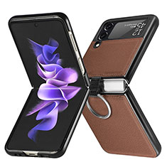 Custodia Lusso Pelle e Plastica Opaca Cover per Samsung Galaxy Z Flip3 5G Marrone