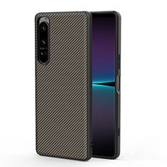 Custodia Lusso Pelle e Plastica Opaca Cover per Sony Xperia 1 IV Marrone