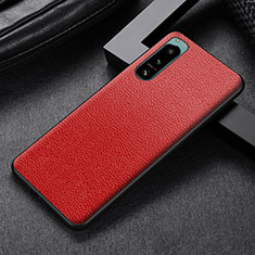 Custodia Lusso Pelle e Plastica Opaca Cover per Sony Xperia 5 III Rosso