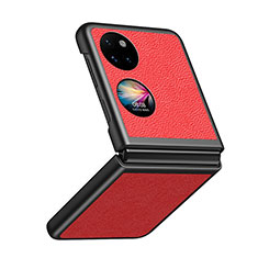 Custodia Lusso Pelle e Plastica Opaca Cover QH4 per Huawei P50 Pocket Rosso