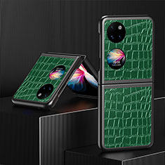 Custodia Lusso Pelle e Plastica Opaca Cover QH7 per Huawei P50 Pocket Verde
