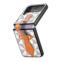 Custodia Lusso Pelle e Plastica Opaca Cover R01 per Samsung Galaxy Z Flip4 5G Bianco