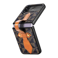 Custodia Lusso Pelle e Plastica Opaca Cover R01 per Samsung Galaxy Z Flip4 5G Marrone