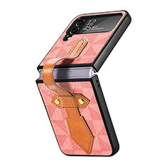 Custodia Lusso Pelle e Plastica Opaca Cover R01 per Samsung Galaxy Z Flip4 5G Oro Rosa