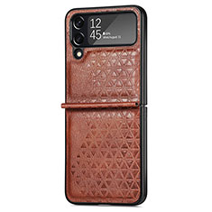Custodia Lusso Pelle e Plastica Opaca Cover R02 per Samsung Galaxy Z Flip4 5G Marrone
