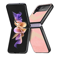 Custodia Lusso Pelle e Plastica Opaca Cover R03 per Samsung Galaxy Z Flip4 5G Oro Rosa