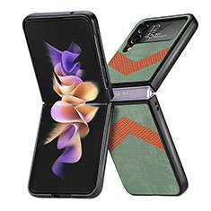 Custodia Lusso Pelle e Plastica Opaca Cover R03 per Samsung Galaxy Z Flip4 5G Verde