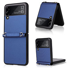 Custodia Lusso Pelle e Plastica Opaca Cover R04 per Samsung Galaxy Z Flip3 5G Blu