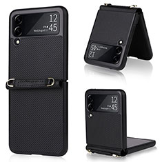 Custodia Lusso Pelle e Plastica Opaca Cover R04 per Samsung Galaxy Z Flip3 5G Nero