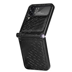 Custodia Lusso Pelle e Plastica Opaca Cover R04 per Samsung Galaxy Z Flip4 5G Nero
