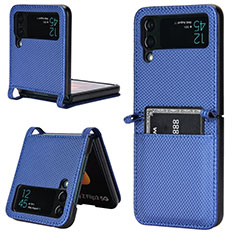 Custodia Lusso Pelle e Plastica Opaca Cover R05 per Samsung Galaxy Z Flip3 5G Blu