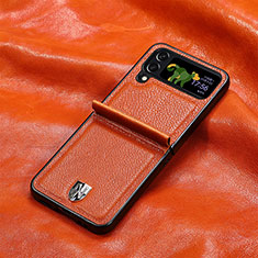 Custodia Lusso Pelle e Plastica Opaca Cover R06 per Samsung Galaxy Z Flip4 5G Arancione