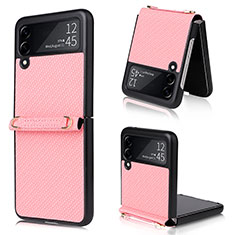 Custodia Lusso Pelle e Plastica Opaca Cover R08 per Samsung Galaxy Z Flip3 5G Oro Rosa