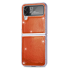 Custodia Lusso Pelle e Plastica Opaca Cover R08 per Samsung Galaxy Z Flip4 5G Arancione