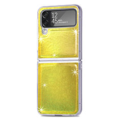 Custodia Lusso Pelle e Plastica Opaca Cover R08 per Samsung Galaxy Z Flip4 5G Giallo