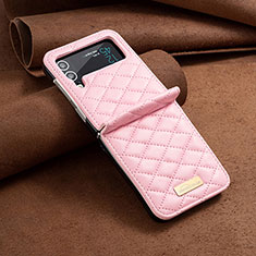 Custodia Lusso Pelle e Plastica Opaca Cover S04 per Samsung Galaxy Z Flip4 5G Oro Rosa