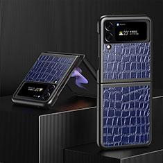 Custodia Lusso Pelle e Plastica Opaca Cover S08 per Samsung Galaxy Z Flip4 5G Blu