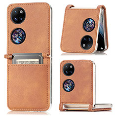 Custodia Lusso Pelle e Plastica Opaca Cover SD1 per Huawei P60 Pocket Marrone