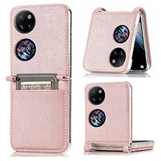 Custodia Lusso Pelle e Plastica Opaca Cover SD1 per Huawei P60 Pocket Oro Rosa