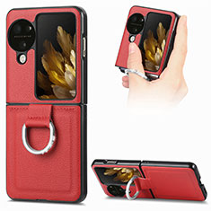 Custodia Lusso Pelle e Plastica Opaca Cover SD1 per Oppo Find N3 Flip 5G Rosso
