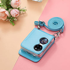 Custodia Lusso Pelle e Plastica Opaca Cover SD7 per Huawei P60 Pocket Cielo Blu
