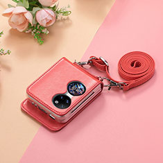 Custodia Lusso Pelle e Plastica Opaca Cover SD7 per Huawei P60 Pocket Rosso