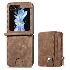 Custodia Lusso Pelle e Plastica Opaca Cover SD7 per Samsung Galaxy Z Flip5 5G Marrone