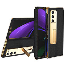 Custodia Lusso Pelle e Plastica Opaca Cover T02 per Samsung Galaxy Z Fold2 5G Nero