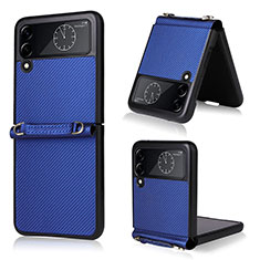Custodia Lusso Pelle e Plastica Opaca Cover T03 per Samsung Galaxy Z Flip4 5G Blu