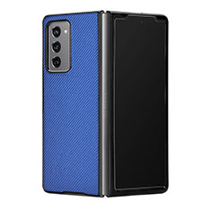 Custodia Lusso Pelle e Plastica Opaca Cover T03 per Samsung Galaxy Z Fold2 5G Blu