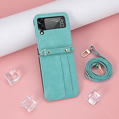 Custodia Lusso Pelle e Plastica Opaca Cover T08 per Samsung Galaxy Z Flip4 5G Ciano
