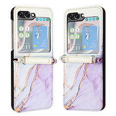 Custodia Lusso Pelle e Plastica Opaca Cover YB1 per Samsung Galaxy Z Flip5 5G Lavanda