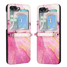 Custodia Lusso Pelle e Plastica Opaca Cover YB1 per Samsung Galaxy Z Flip5 5G Rosa Caldo