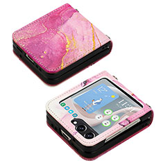 Custodia Lusso Pelle e Plastica Opaca Cover YB2 per Samsung Galaxy Z Flip5 5G Rosa Caldo
