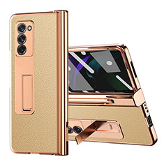 Custodia Lusso Pelle e Plastica Opaca Cover Z04 per Samsung Galaxy Z Fold2 5G Oro
