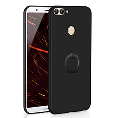 Custodia Plastica Rigida Cover Opaca con Anello Supporto A01 per Huawei Enjoy 7S Nero