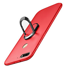 Custodia Plastica Rigida Cover Opaca con Anello Supporto A01 per Huawei Enjoy 8 Rosso