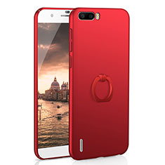 Custodia Plastica Rigida Cover Opaca con Anello Supporto A01 per Huawei Honor 6 Plus Rosso