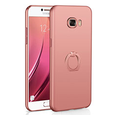 Custodia Plastica Rigida Cover Opaca con Anello Supporto A01 per Samsung Galaxy C7 SM-C7000 Oro Rosa