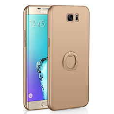 Custodia Plastica Rigida Cover Opaca con Anello Supporto A01 per Samsung Galaxy S6 Edge SM-G925 Oro