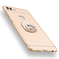 Custodia Plastica Rigida Cover Opaca con Anello Supporto A02 per Huawei P Smart Oro