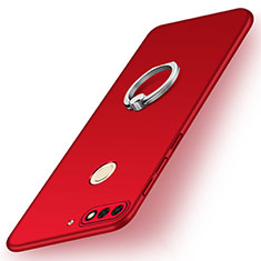 Custodia Plastica Rigida Cover Opaca con Anello Supporto A02 per Huawei Y7 (2018) Rosso