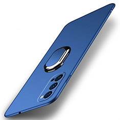 Custodia Plastica Rigida Cover Opaca con Magnetico Anello Supporto A01 per Oppo Reno4 5G Blu