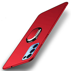Custodia Plastica Rigida Cover Opaca con Magnetico Anello Supporto A01 per Oppo Reno5 Pro 5G Rosso